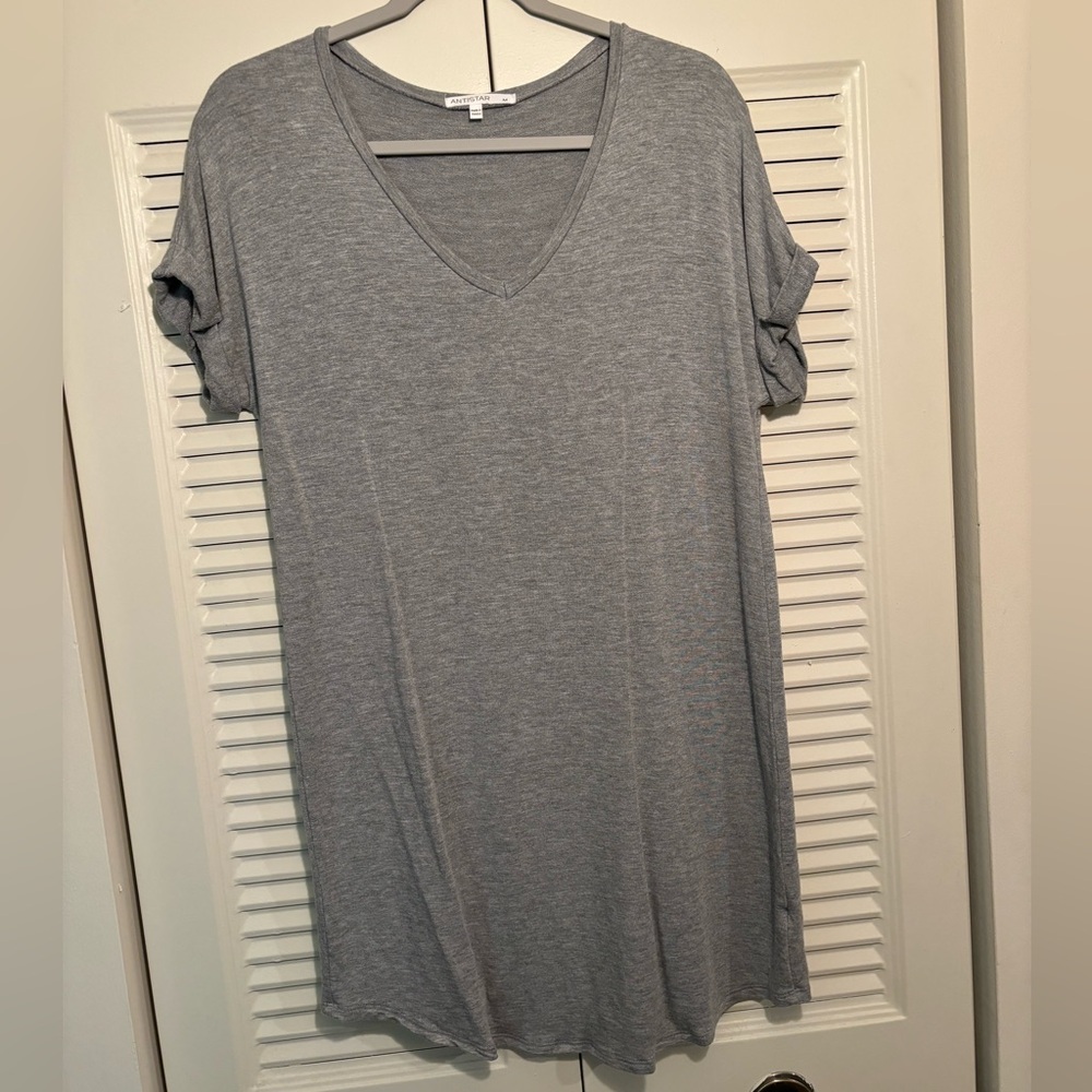 Gray V-Neck T-Shirt Dress